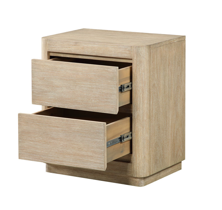 Heartford 2 Drawer Solidwood Nightstand w/ Power/USB with Stylish Weathered Tan Natural Finish