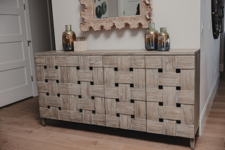 Wooden Weave 4-Door Credenza