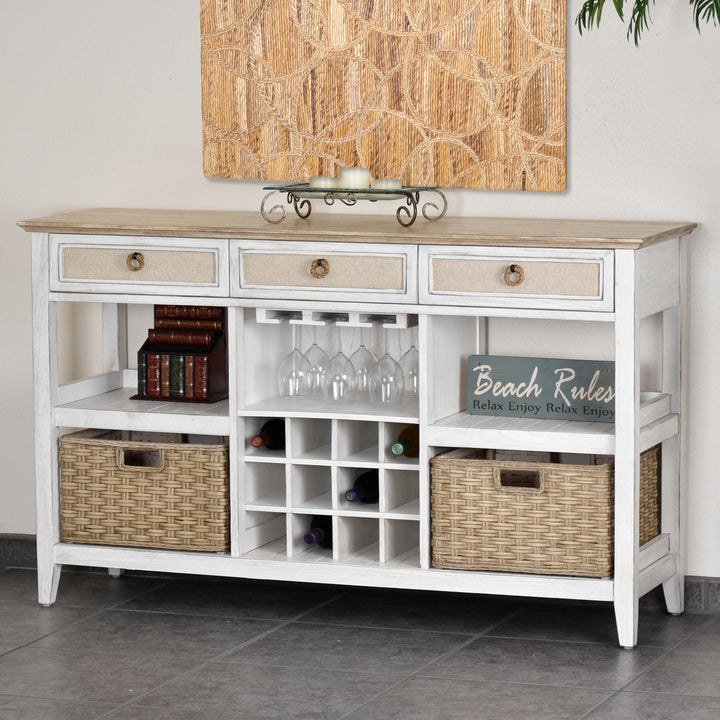 Seawinds Coastal Island Sideboard with Wine Rack with 2 Baskets