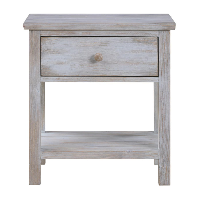 Haven Bayou 1 Drawer with Storage Solidwood Nightstand w/ USB A + C with Elegant Distressed Brown Grey White Finish