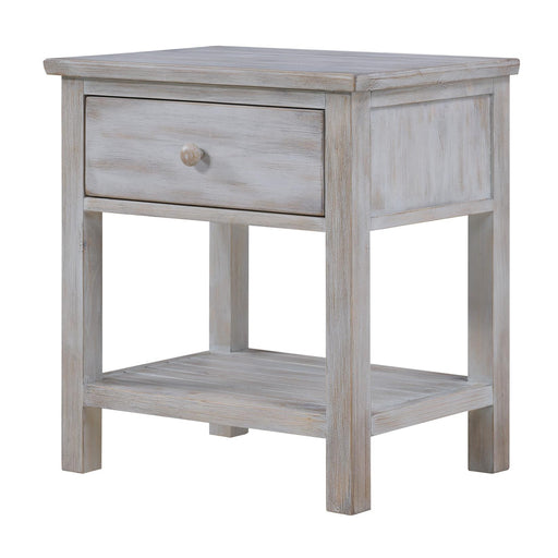 Haven Bayou 1 Drawer with Storage Solidwood Nightstand w/ USB A + C with Elegant Distressed Brown Grey White Finish