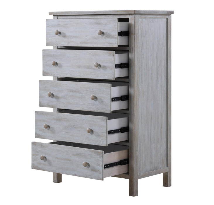 Haven Bayou 5 Drawer Solidwood Chest with Elegant Distressed Grey White Finish