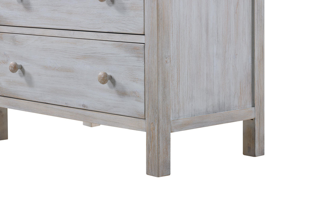 Haven Bayou 5 Drawer Solidwood Chest with Elegant Distressed Grey White Finish