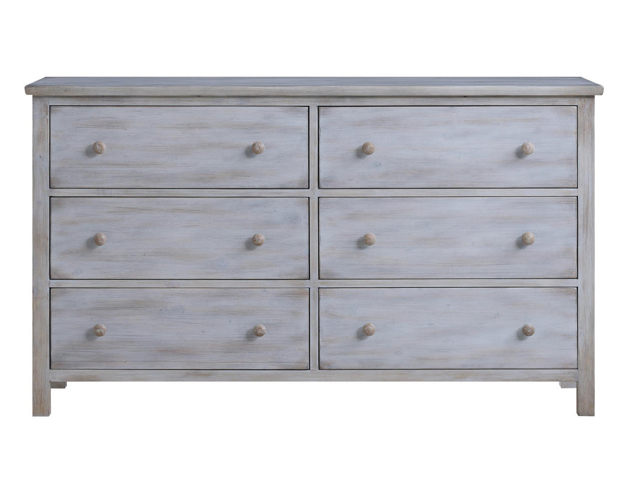 Haven Bayou 6 Drawer Dresser with Elegant Distressed Grey White Finish