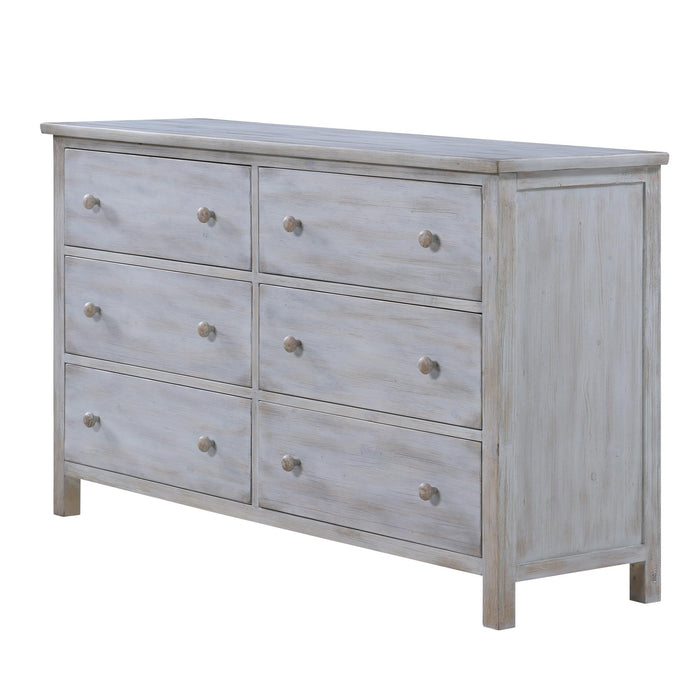 Haven Bayou 6 Drawer Dresser with Elegant Distressed Grey White Finish