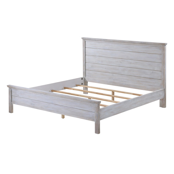 Haven Bayou King Panel Solidwood Bed with Elegant Distressed Grey White Finish