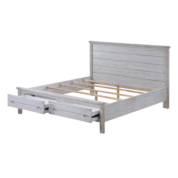 Haven Bayou Queen Storage Solidwood Bed with Elegant Distressed Grey White Finish