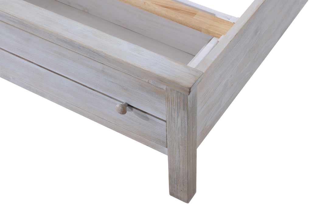 Haven Bayou Queen Storage Solidwood Bed with Elegant Distressed Grey White Finish