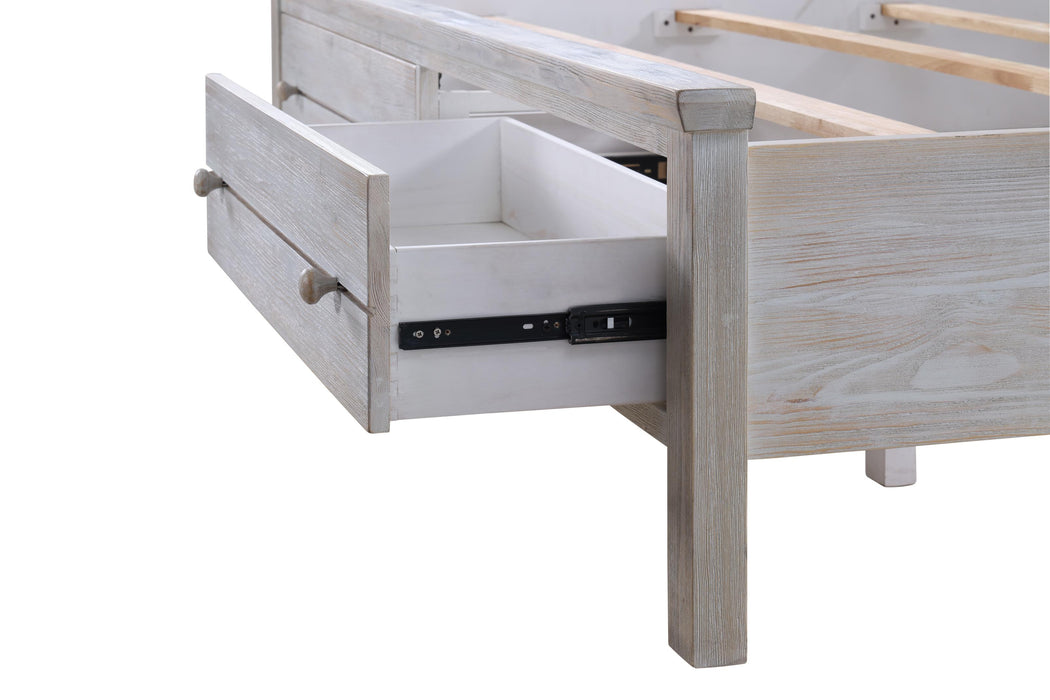 Haven Bayou King Storage Solidwood Bed with Elegant Distressed Grey White Finish