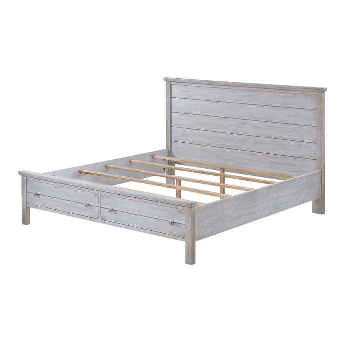 Haven Bayou King Storage Solidwood Bed with Elegant Distressed Grey White Finish