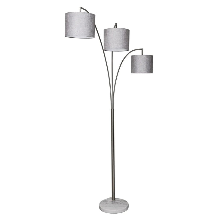 Lux Lighting  80 Modern 3 Lamp Shade, Silver Tree Floor Lamp with Marble Base - 3-Way switch