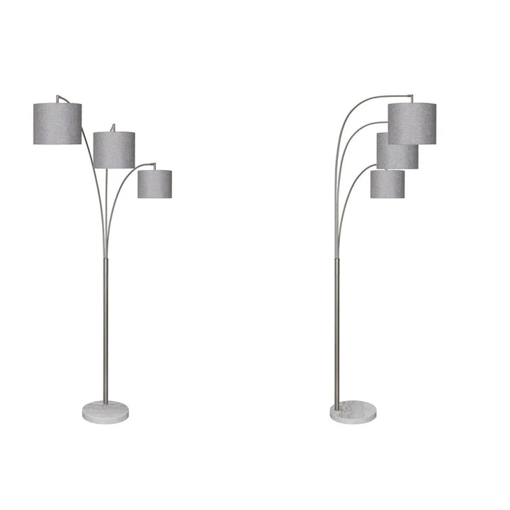 Lux Lighting  80 Modern 3 Lamp Shade, Silver Tree Floor Lamp with Marble Base - 3-Way switch