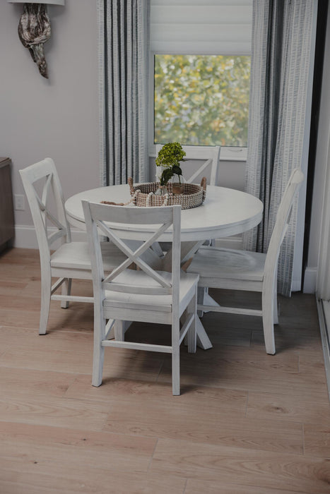 Surfside 45 Round Dining Table  X Shaped Base Weathered White Finish