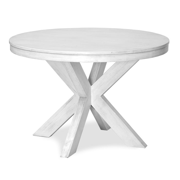 Surfside 45 Round Dining Table  X Shaped Base Weathered White Finish