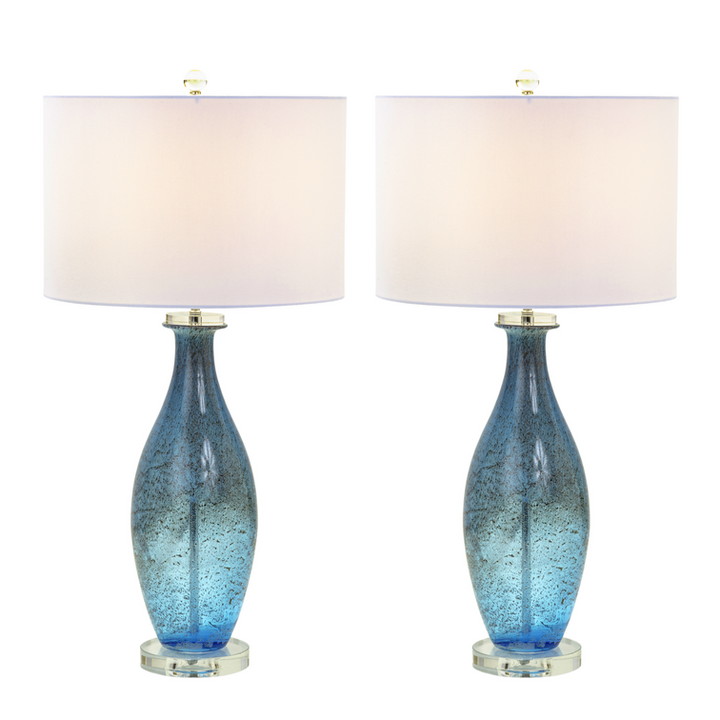 Lux Lighting  Blue Tone Art Glass Lamps with a Dazzling Crystal Base (Set of 2) 3-Way Switch