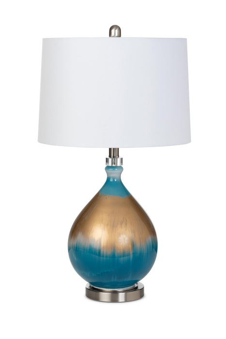 Lux Lighting 27 Gold/Blue Glass Table Lamp, (Set of 2) 3-Way Switch