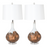 Lux Lighting Hankinson Penny Stunning Copper/White Glass Table Lamps with Linen Shade (Set of 2) 3-Way Switch