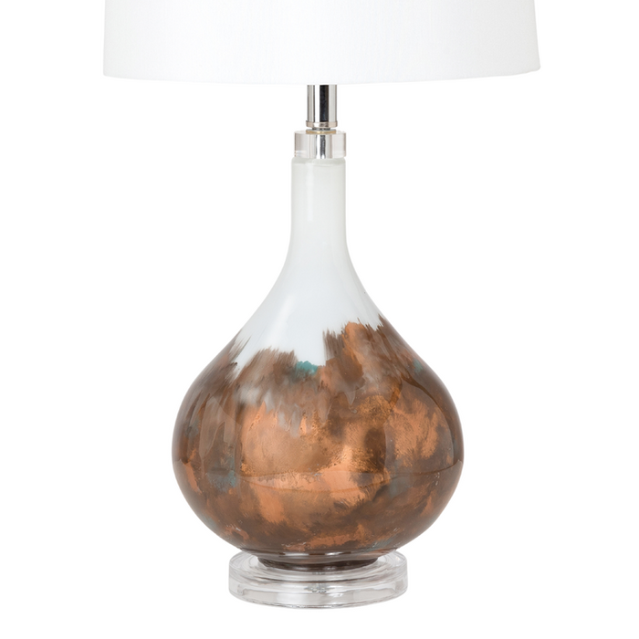 Lux Lighting Hankinson Penny Stunning Copper/White Glass Table Lamps with Linen Shade (Set of 2) 3-Way Switch