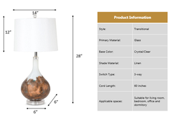 Lux Lighting Hankinson Penny Stunning Copper/White Glass Table Lamps with Linen Shade (Set of 2) 3-Way Switch