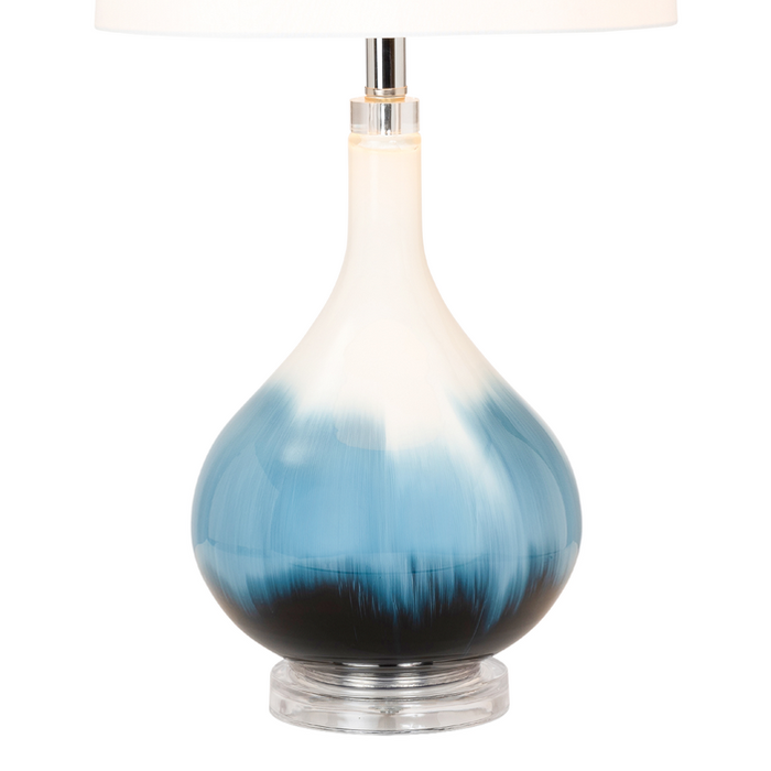 Lux Lighting Ombre 28 Stunning Blue Tone Glass Table Lamps with Linen Shade (Set of 2) 3-Way Switch