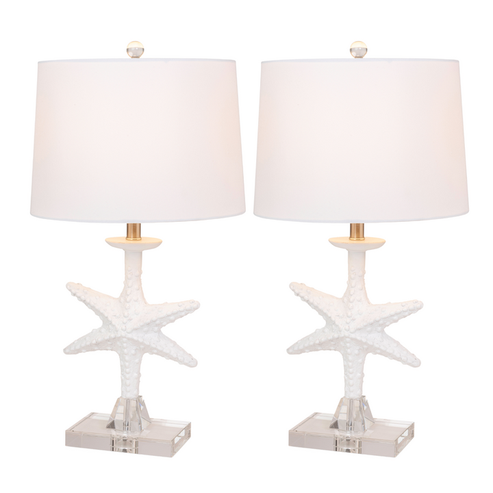 Lux Lighting 28 White Coastal Starfish Table Lamps With Crystal Base (Set of 2) 3-Way Switch