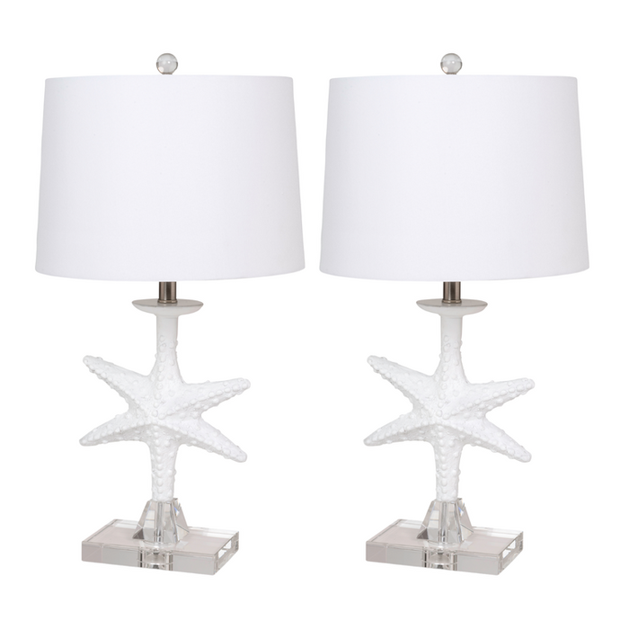 Lux Lighting 28 White Coastal Starfish Table Lamps With Crystal Base (Set of 2) 3-Way Switch