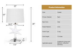 Lux Lighting 28 White Coastal Starfish Table Lamps With Crystal Base (Set of 2) 3-Way Switch