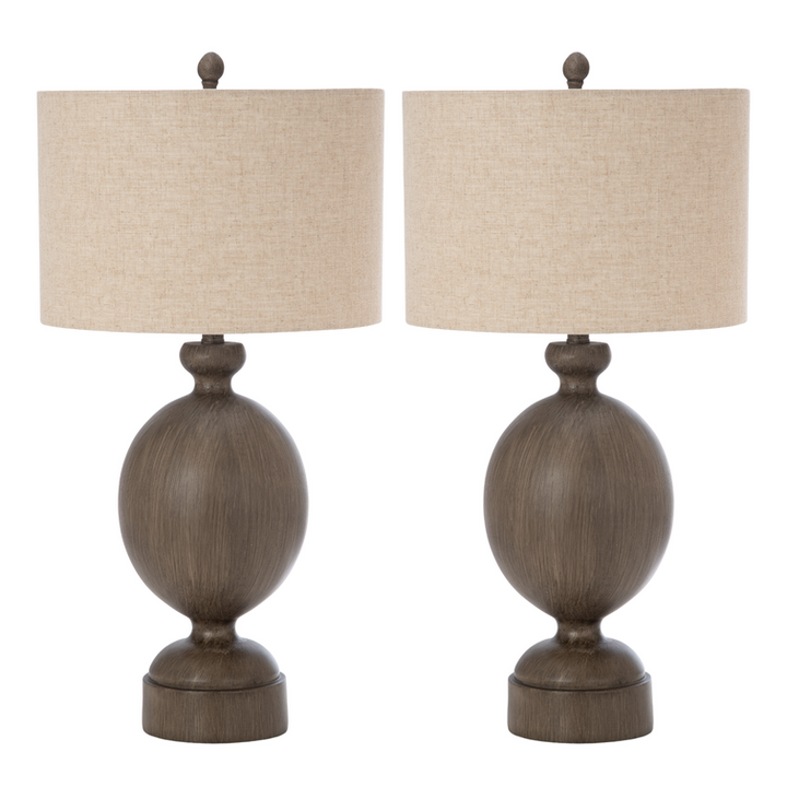 Lux Lighting Coastal Farmhouse Brown Timeless Table Lamps with Linen Shade (Set of 2) 3-Way Switch