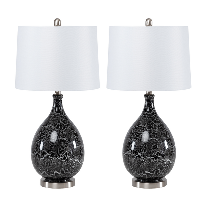 Lux Lighting Stunning Glass Grey/Silver Timeless Table Lamp with Linen Shade (Set of 2) 3-Way Switch