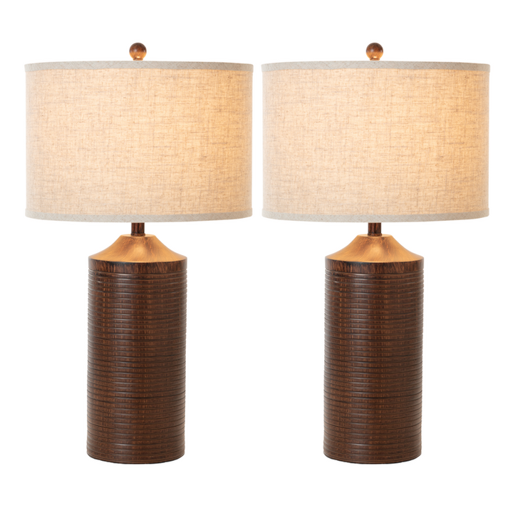 Lux Lighting Brown Timeless Table Lamps with Linen Shade, USB Charging port (Set of 2) 3-Way Switch