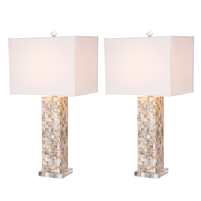 Lux Lighting Mother of Pearls Coastal Table Lamps with Linen Shade (Set of 2) 3-Way Switch