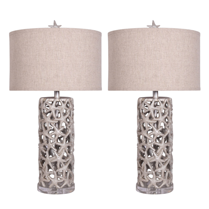 Lux Lighting 30 Elegant Starfish Silver/Gold Table Lamps with Linen Shade (Set of 2) 3-Way Switch