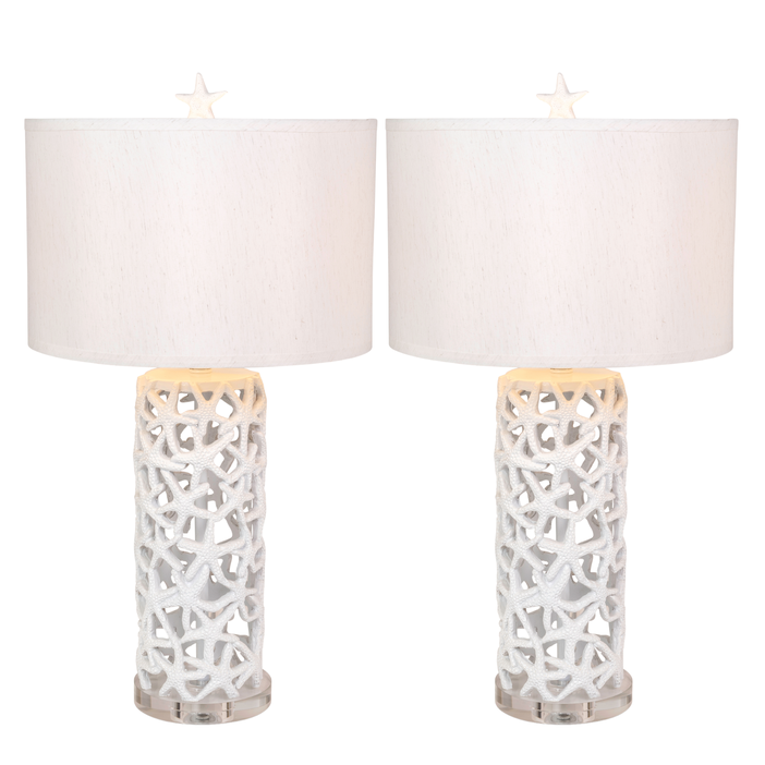 Lux Lighting Aloha Elegant Starfish White Table Lamps (Set of 2) 3-Way Switch