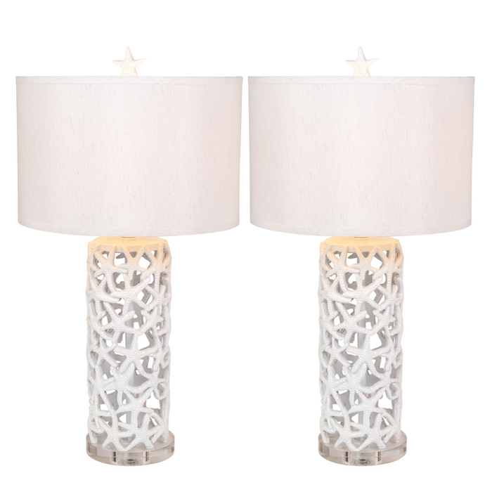 Lux Lighting Aloha Elegant Starfish White Table Lamps (Set of 2) 3-Way Switch