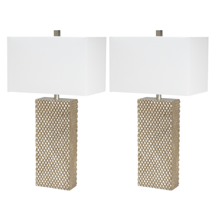 Lux Lighting  29 Stunning Gold and White Linen Shade Table Lamps (Set of 2) 3-Way Switch