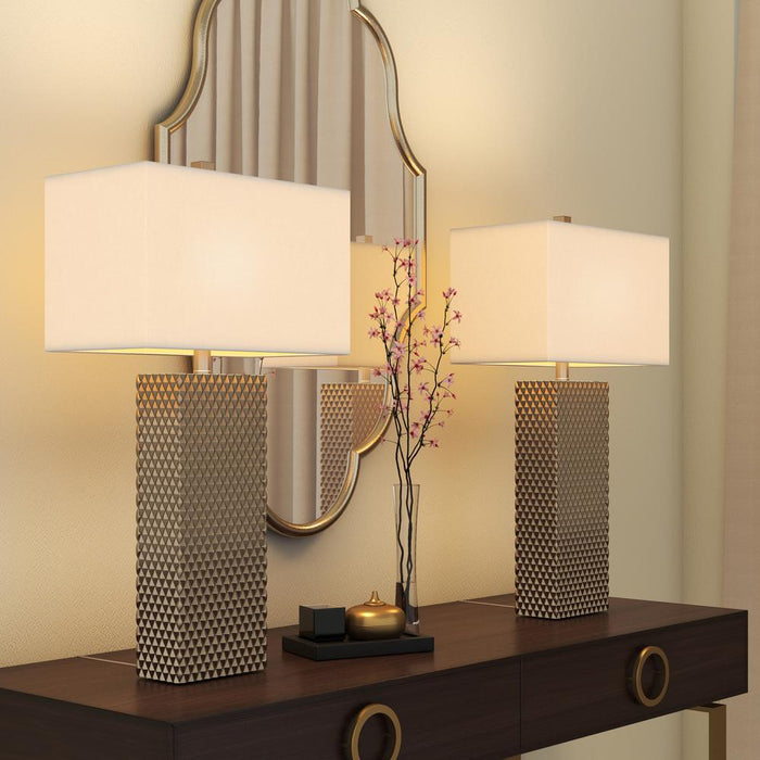 Lux Lighting  29 Stunning Gold and White Linen Shade Table Lamps (Set of 2) 3-Way Switch