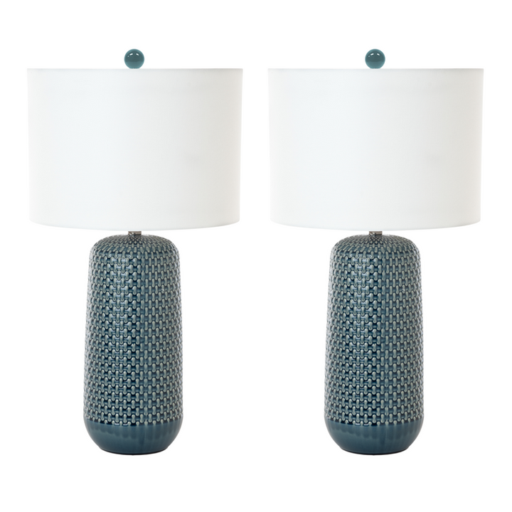 Lux Lighting 30 Blue Ceramic Classic Table Lamps (Set of 2) 3-Way Switch