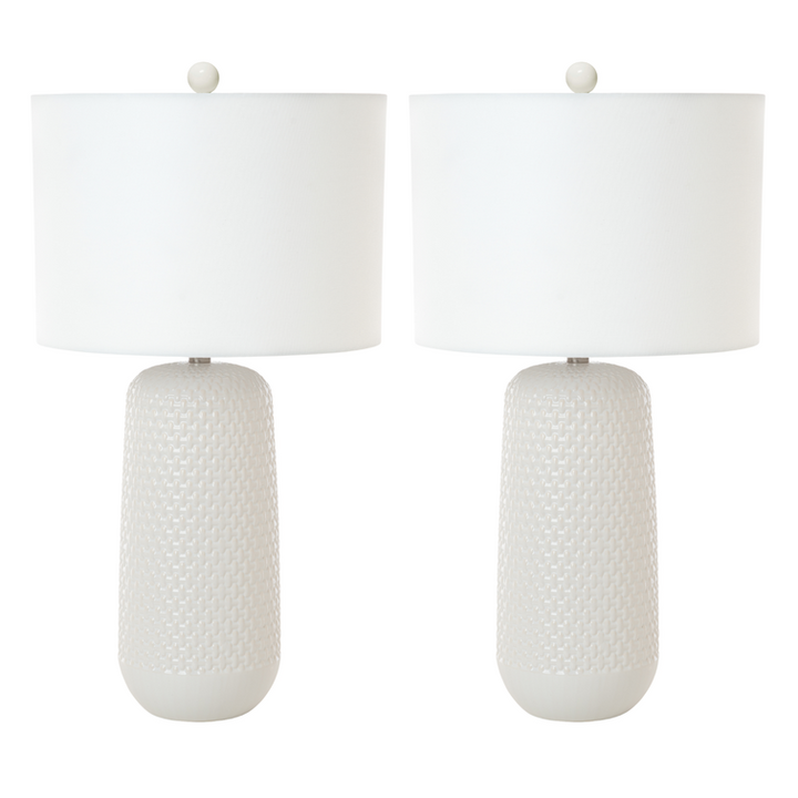 Lux Lighting 30 White Ceramic Stunning Classic Table Lamps (Set of 2) 3-Way Switch