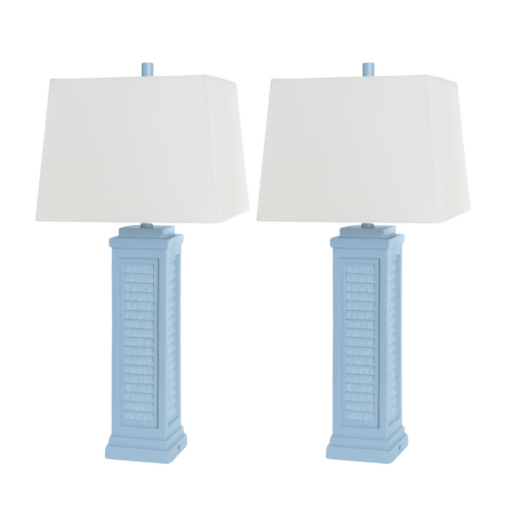 Lux Lighting Stunning Shutter Blue Table Lamps with Linen Shade, USB Charging port (Set of 2) 3-Way Switch