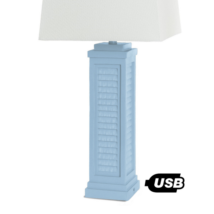 Lux Lighting Stunning Shutter Blue Table Lamps with Linen Shade, USB Charging port (Set of 2) 3-Way Switch