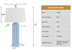 Lux Lighting Stunning Shutter Blue Table Lamps with Linen Shade, USB Charging port (Set of 2) 3-Way Switch