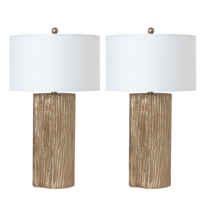 Lux Lighting Gold Wood Texture Coastal Table Lamps, USB Charging Port (Set of 2) 3-Way Switch