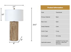 Lux Lighting Gold Wood Texture Coastal Table Lamps, USB Charging Port (Set of 2) 3-Way Switch