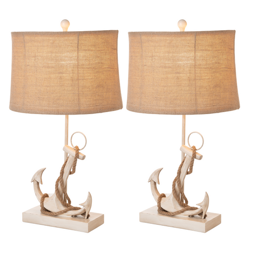 Lux Lighting Cream Anchor with Rope Coastal Table Lamps (Set of 2) 3-Way Switch