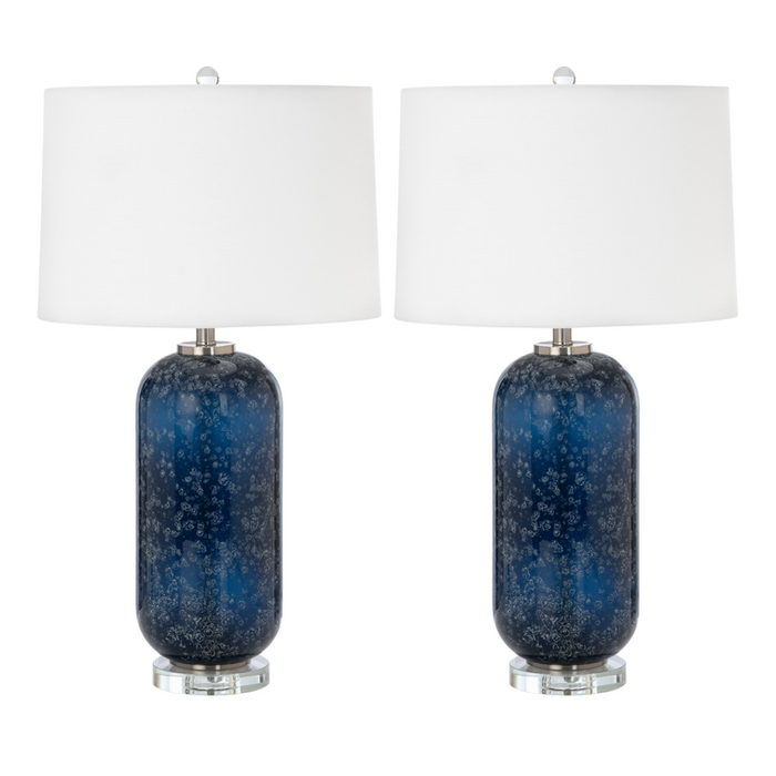 Lux Lighting Stunning Blue Glass Table Lamps with Linen Shade (Set of 2) 3-Way Switch