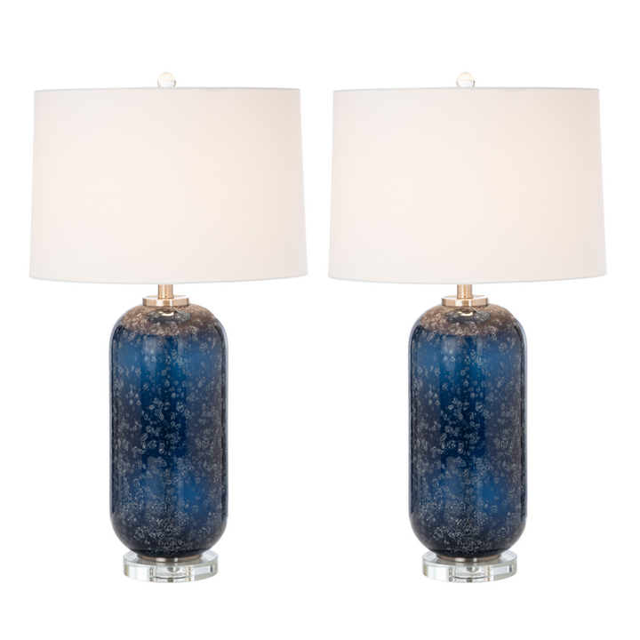 Lux Lighting Stunning Blue Glass Table Lamps with Linen Shade (Set of 2) 3-Way Switch