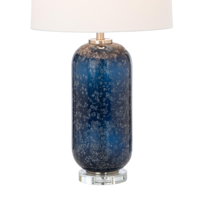 Lux Lighting Stunning Blue Glass Table Lamps with Linen Shade (Set of 2) 3-Way Switch