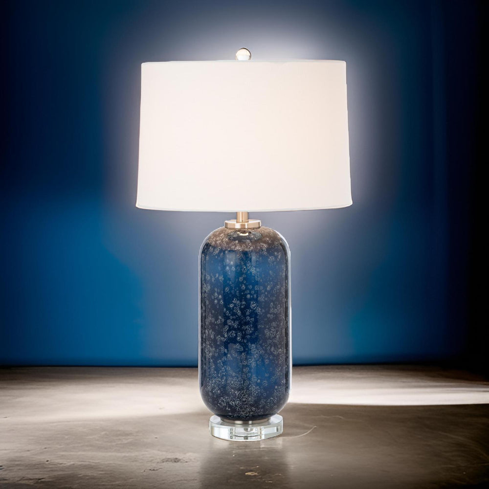 Lux Lighting Stunning Blue Glass Table Lamps with Linen Shade (Set of 2) 3-Way Switch