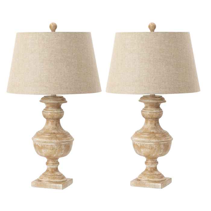 Lux Lighting Cream Distressed Classic Table Lamps, USB Charging Port (Set of 2) 3-Way Switch