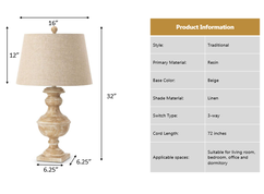 Lux Lighting Cream Distressed Classic Table Lamps, USB Charging Port (Set of 2) 3-Way Switch